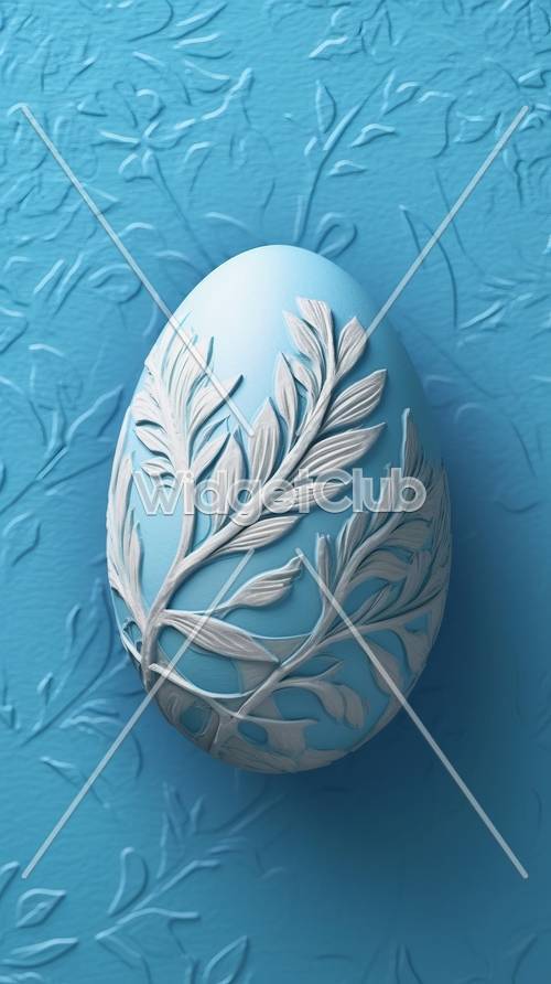 带有白色花卉图案的美丽蓝色鸡蛋