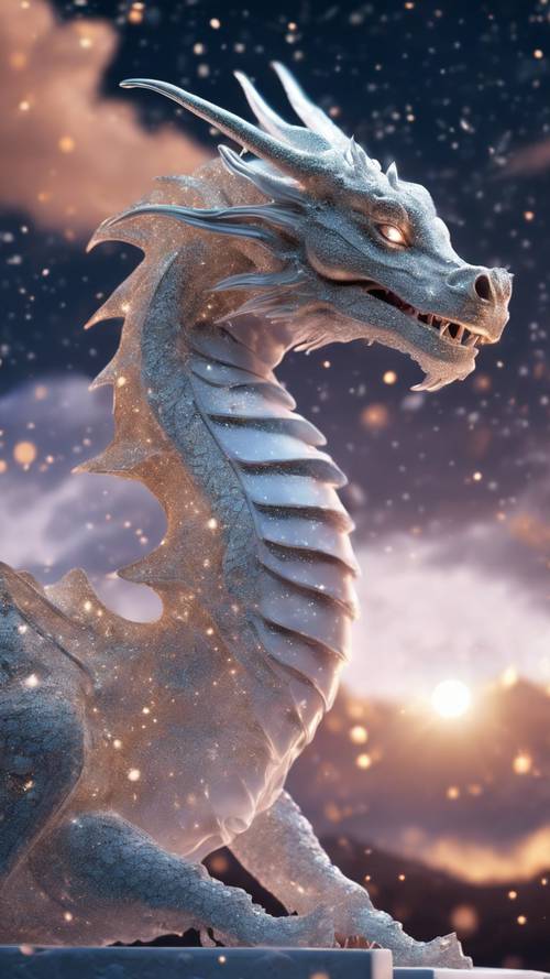 Эфирный прохладный дракон, вылепленный из звездной пыли, украшающий небесное небо ясной ночью.