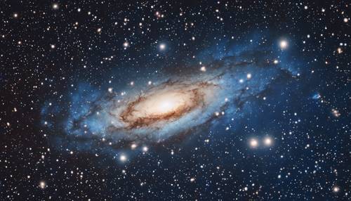 Kozmos gecesinin altında göz kamaştırıcı mavi bir galaksi.