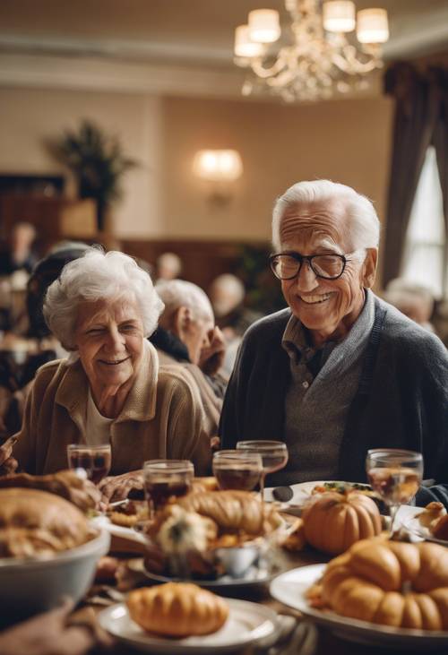 Thanksgiving event at a retirement home with senior citizens sharing warm stories. Wallpaper [517cf36b47934c7690a4]