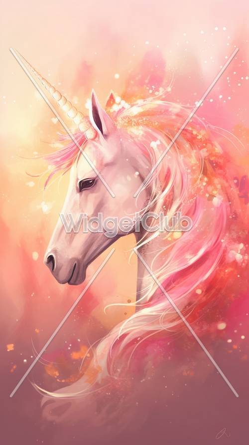 Unicornio mágico en un mundo rosa brillante