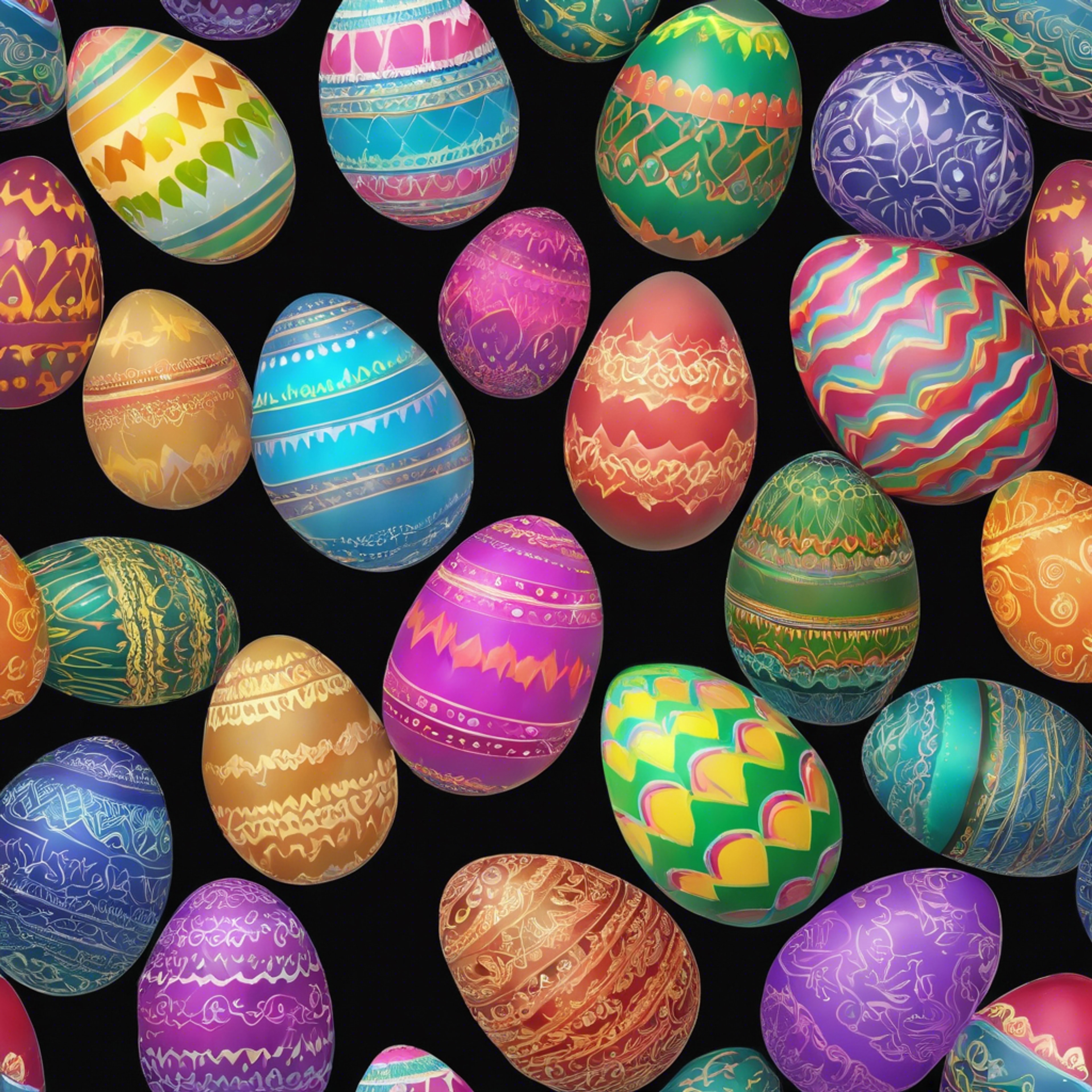 A rainbow-colored Easter egg displayed against a black background for dramatic effect. 墙纸[001a212516d6409aac67]