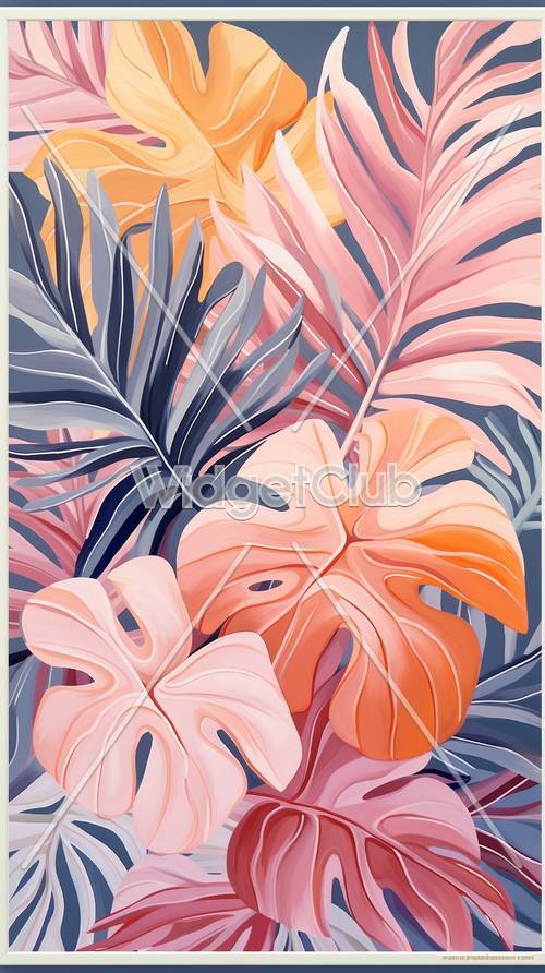 Arte com folhas tropicais coloridas