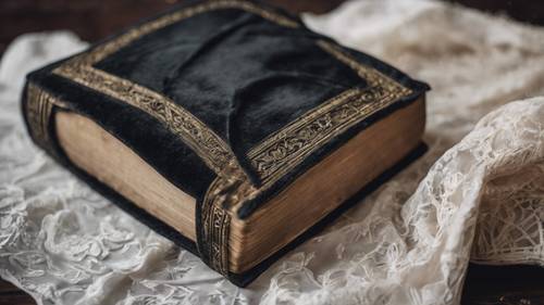 An antique book wrapped in black velvet