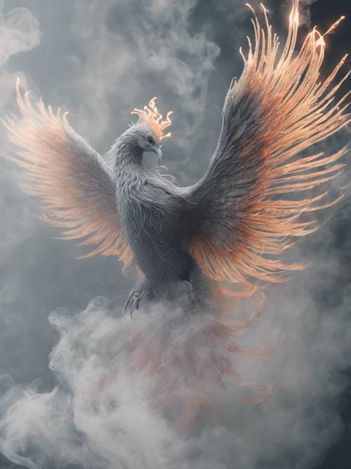 A spectral phoenix, its form traced in delicate threads of grey smoke.