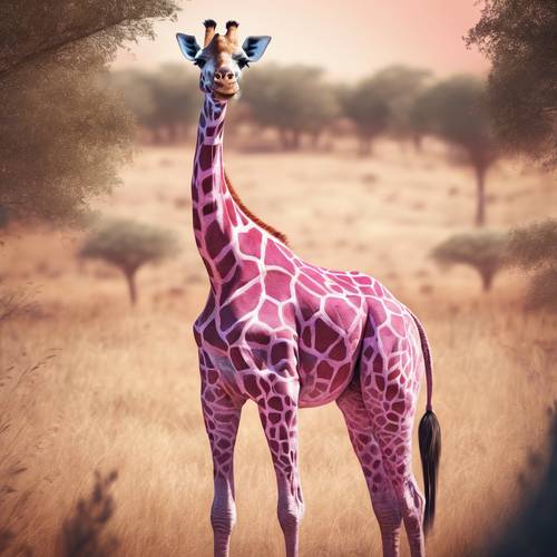 Szczegółowy szkic realistycznej różowej żyrafy stojącej wysoko na afrykańskiej sawannie. Tapeta [56296ca720ed4d18ba46]