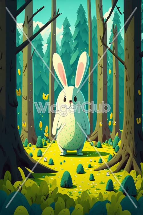 Cute Forest Bunny Among Trees