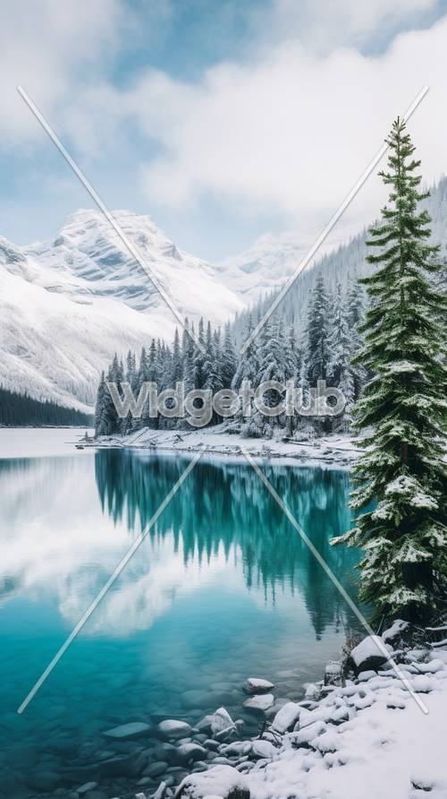 Snowy Mountain Lake Reflection Ταπετσαρία[3e0bb2059b7c44c49771]