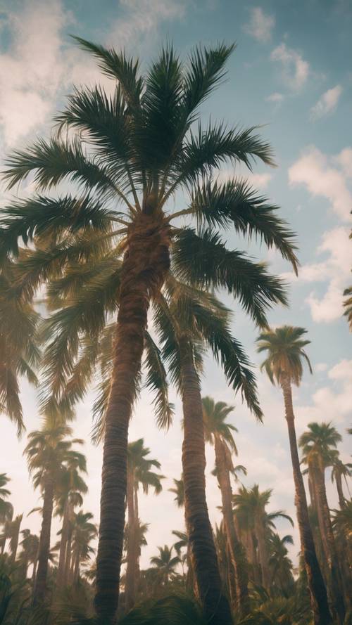 受超现实主义启发的梦幻场景，棕榈树呈完美的螺旋状生长。