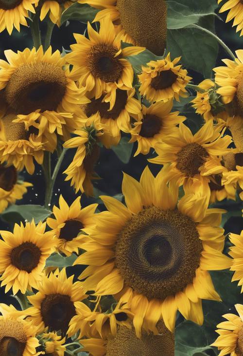 Sunflowers with different stages of blooming in a single frame. Tapeta [ff2a4ba8e81f424786b3]