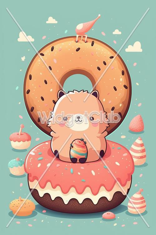 Cute Donut and Dessert Loving Bear