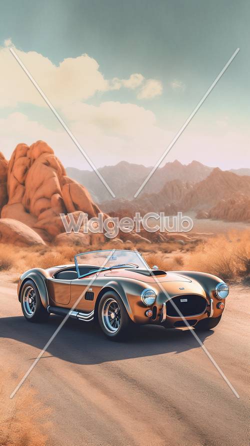 사막 풍경의 빈티지 자동차