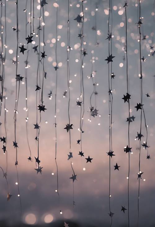 Một khung cảnh siêu thực với những ngôi sao xám treo thấp trên bầu trời chạng vạng.