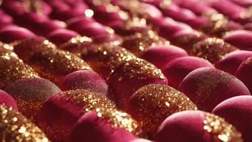 Bezszwowy wzór z pluszowym rubinowo-czerwonym aksamitem posypanym złoconym złotym pyłem.