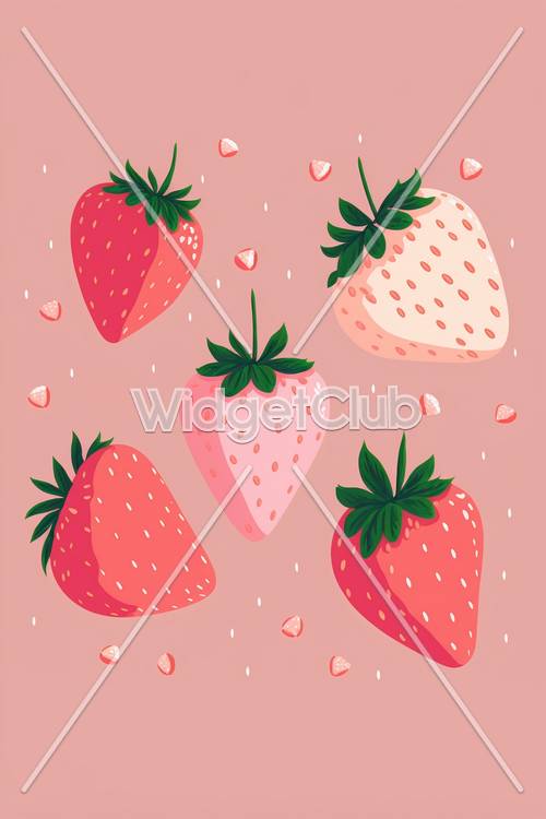 Cute Pink Strawberries Falling on a Sweet Background