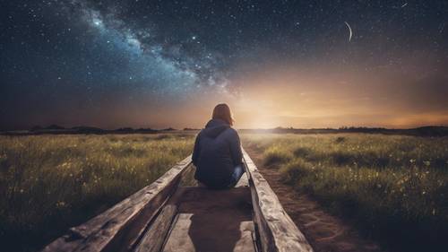 Cielo nocturno estrellado con una estrella fugaz y la frase &quot;Apunta a la luna. Aunque falles, aterrizarás entre las estrellas&quot;.