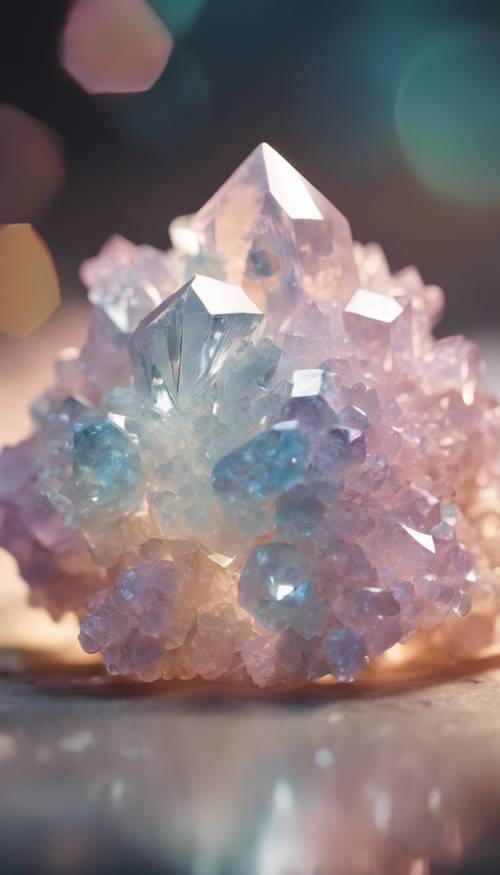 A radiant crystal cluster in soft pastel hues under soft lighting Tapet [306b6ef0313b4d89a26c]