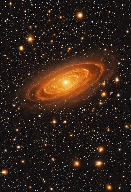 Eine ruhende orangefarbene Galaxie mit Milliarden von Sternen, die in der samtschwarzen Leere darauf warten, zum Leben zu erwachen.