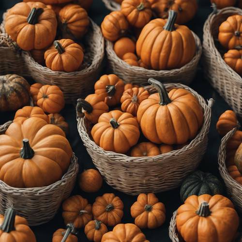 Group of mini pumpkins in a woven basket. Tapeta [9cb1a841d8c542bf8a61]