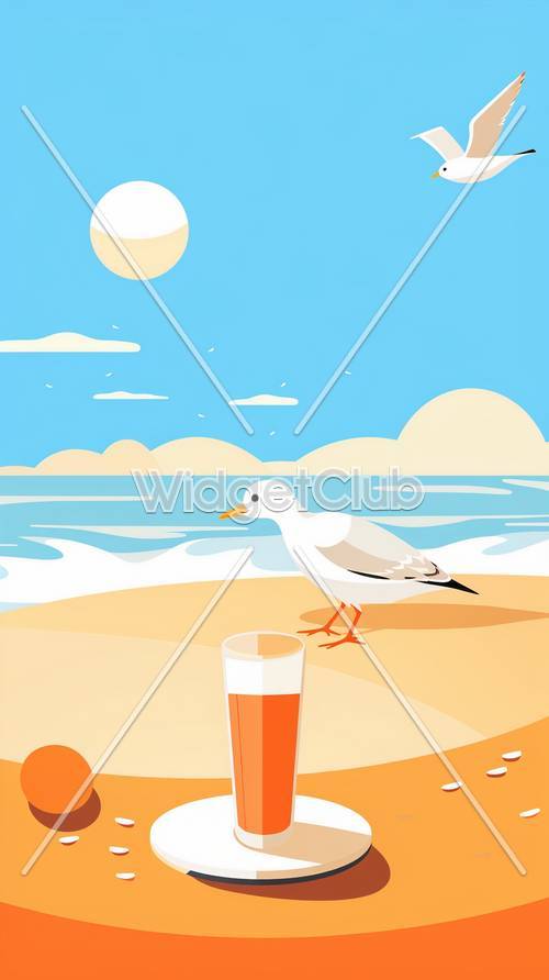 Seagull and Summer Beach Day Tapet [371a401b31514023b372]
