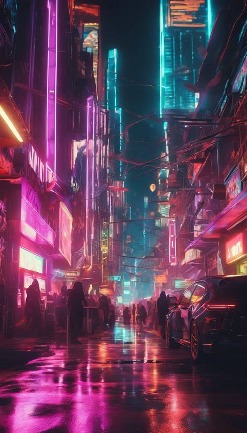 An urban landscape lit with bright neon lights during a futuristic event.