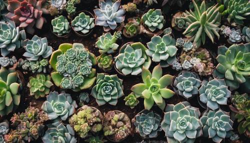 An overhead view of a succulent garden.