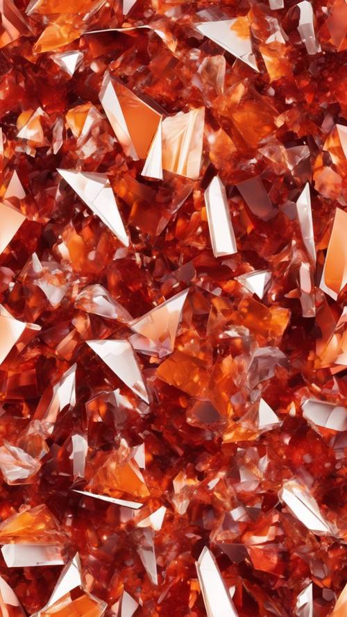 Pecahan kristal merah dan oranye dalam formasi abstrak menciptakan pola mulus yang memukau.