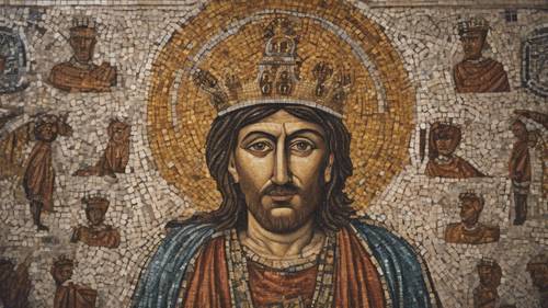 A Byzantine style wall mosaic showcasing the depiction of an emperor in ritual attire. Tapet [4a4c8de3fe1d445c90dd]