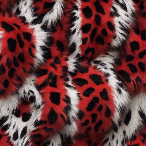 Animal-friendly faux fur with a red and black leopard print pattern. Шпалери [f32823a4527b44bb8e3c]