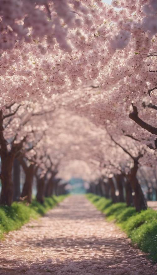 Kebun raya yang sangat indah selama puncak musim semi, bunga sakura bermekaran