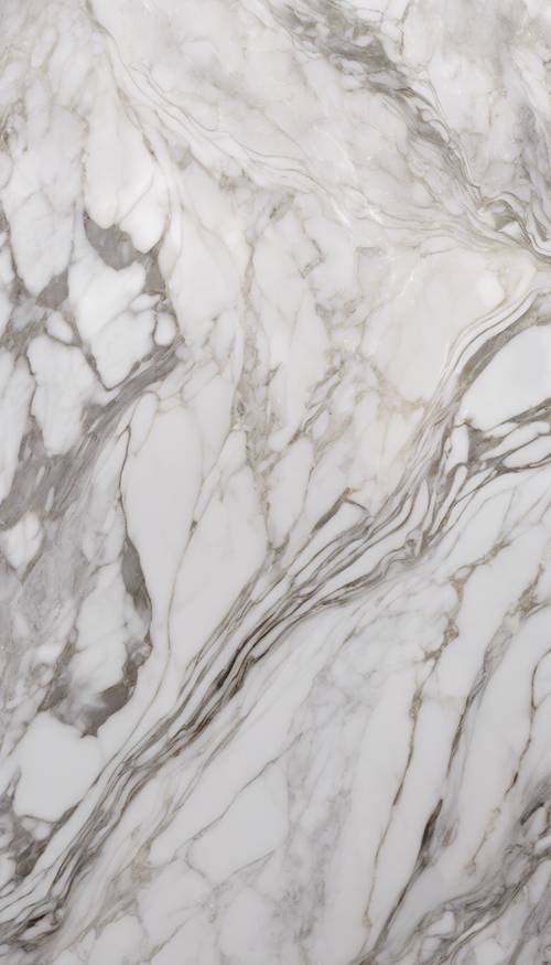 Une image haute résolution de marbre blanc imprégnée de fines lignes argentées ondulées.