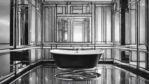 Illusioni in bianco e nero utilizzate nell&#39;estetica di una stanza, creando una prospettiva specchiata.