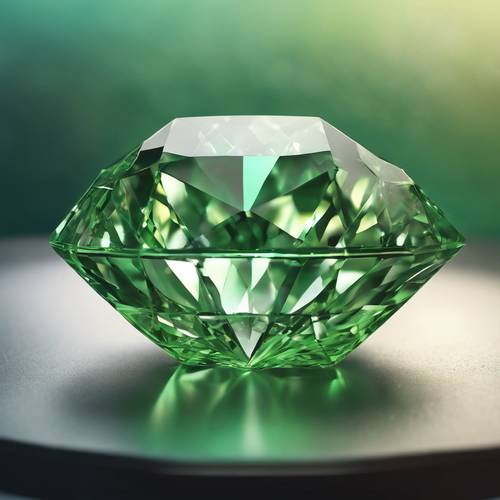 Ein makelloser, kostbarer grüner Diamant in einer Glasvitrine.