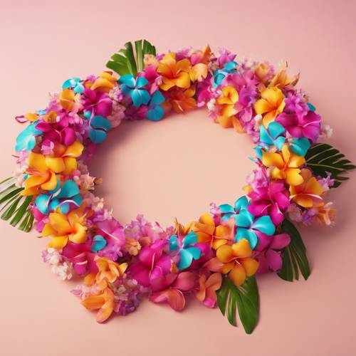 A festive Hawaiian lei made out of colourful, fragrant tropical flowers.