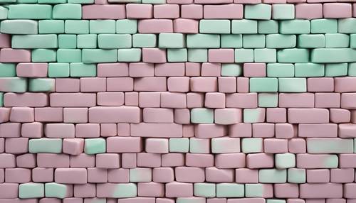 A pattern featuring dusty rose and mint green pastel bricks.