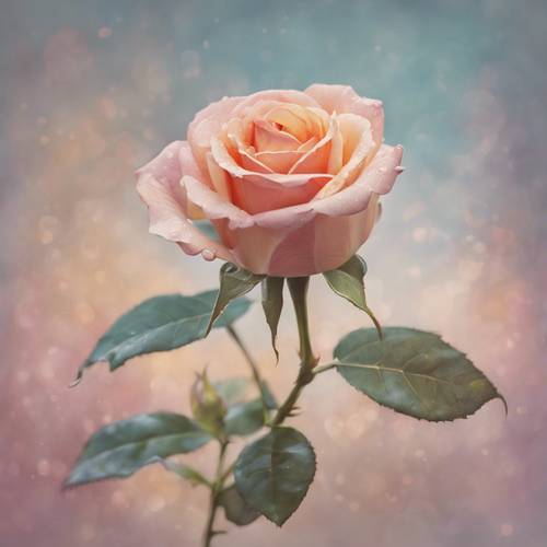 Soft pastels painting of a rose beginning to bloom.