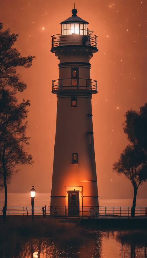 Ein Leuchtturm, der hoch unter der orangefarbenen Aura thront Hintergrund [8ecbc4d5a2314016857a]