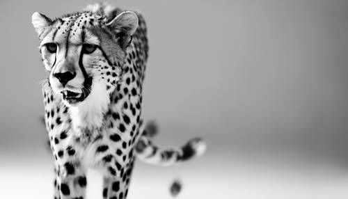 Minimalistyczne przedstawienie cętek geparda, wykorzystujące wyłącznie monochromatyczne kształty na białym tle.
