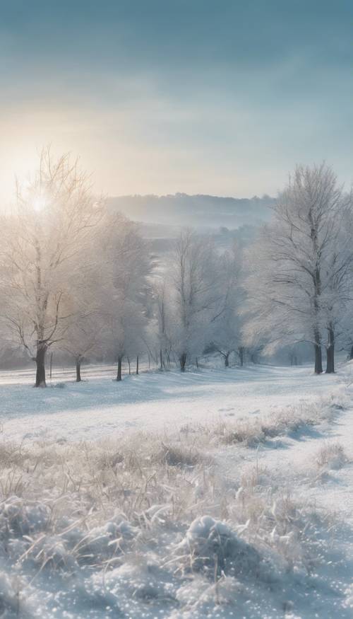 A seamless texture showcasing a shift from clear sky blue at the top to snowy white at the bottom, evoking an impression of a cool winter morning. Tapeta [a6f1683bf96c460280a9]