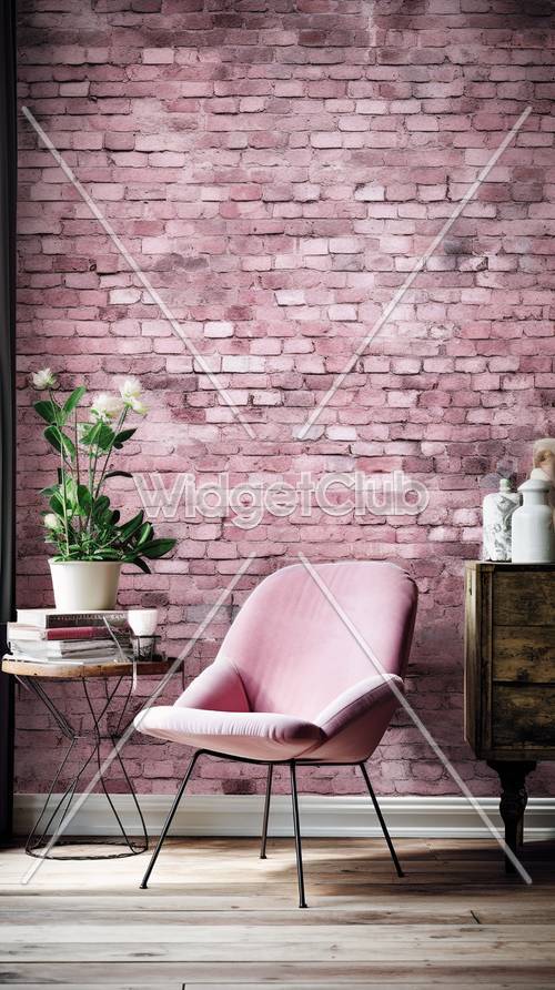 居心地の良い隅にあるピンクの椅子と植物
