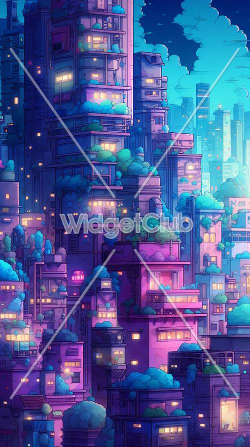 Cityscape at Twilight with Neon Lights