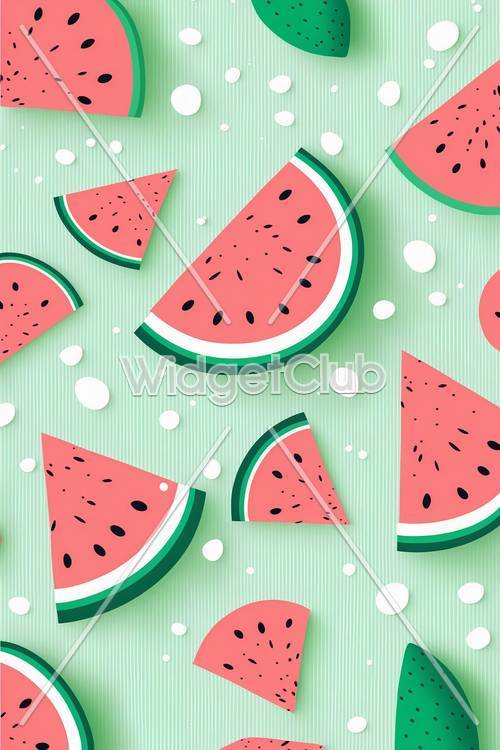 Fun Watermelon Slices on a Green Striped Background
