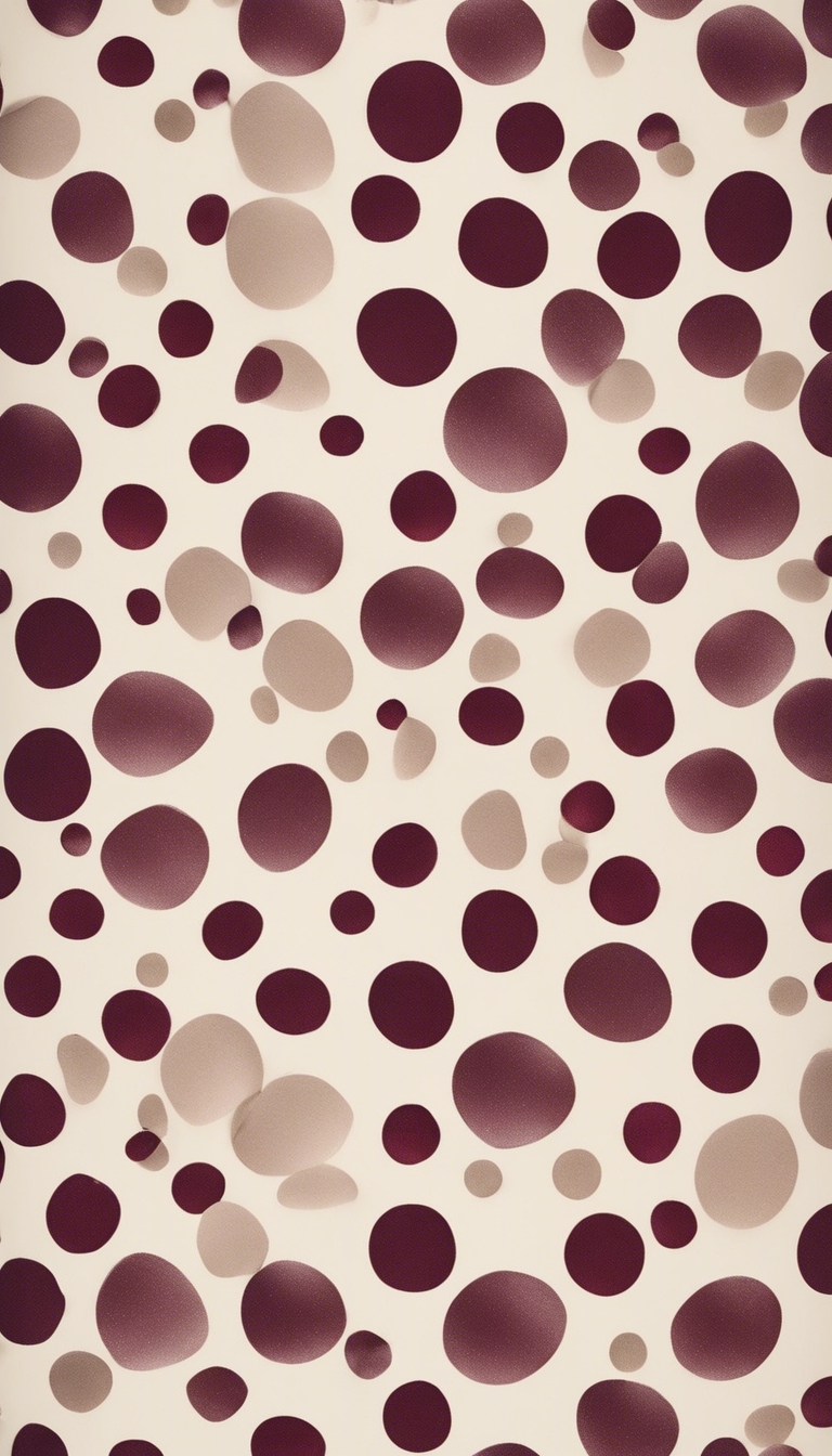 An antique wallpaper design featuring burgundy polka dots on an eggshell white surface. Wallpaper[9ea2d0158de54a00af0d]