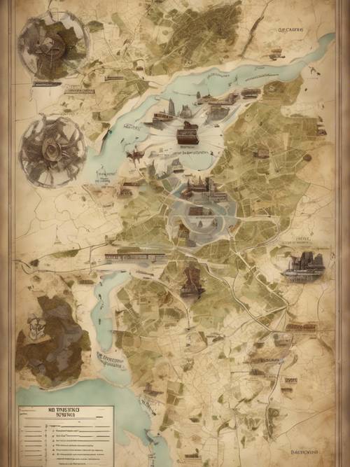 Una mappa che fa riferimento ai luoghi importanti nei distretti di Hunger Games.