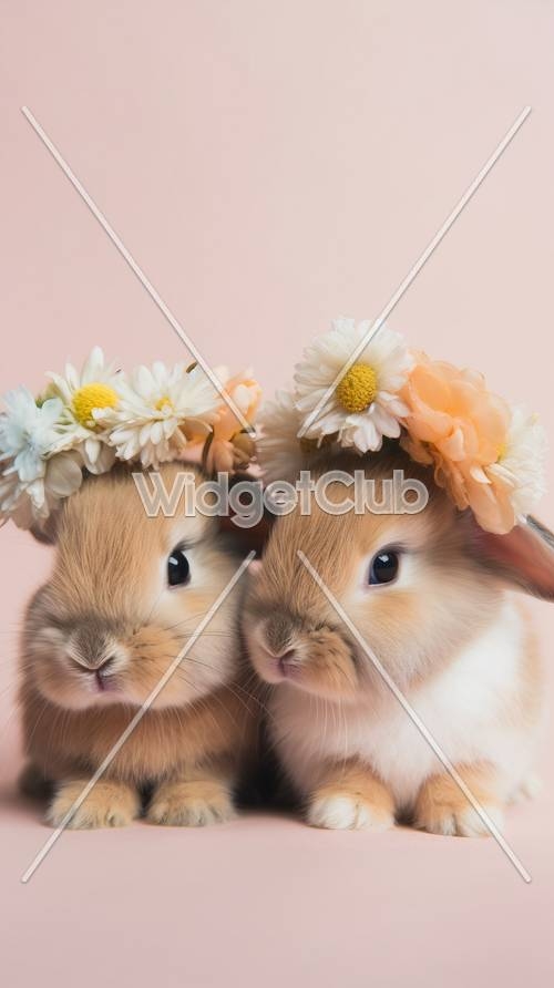 Cute Bunnies with Floral Crowns Behang[56ea0b414ca949b9b445]