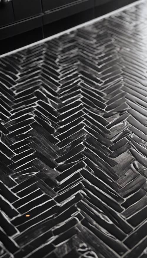 Black herringbone design on a modern kitchen floor.