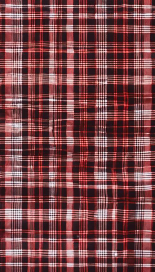 Close up detail of a red and black plaid pattern Tapet [7d48fdc290e648f9a1de]