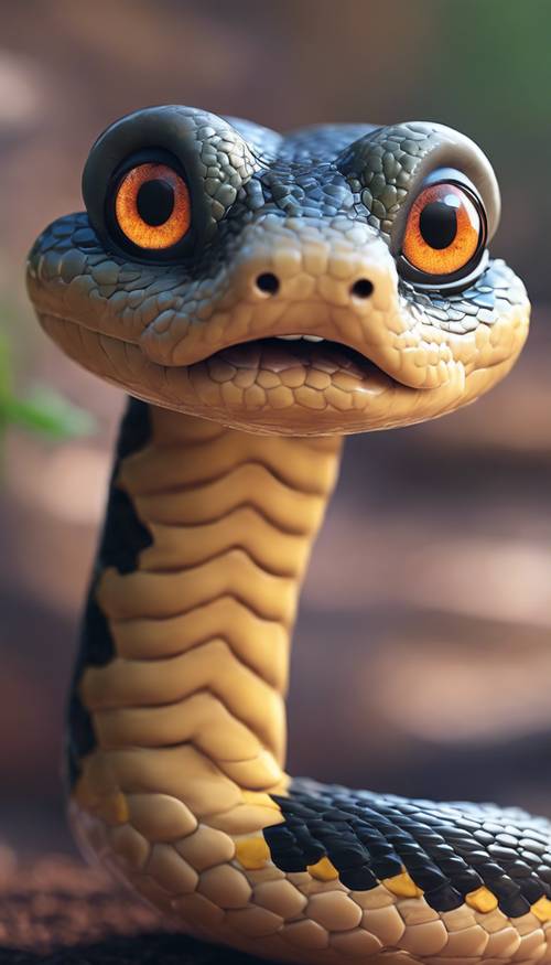 Un serpent de dessin animé mignon et souriant avec de grands yeux.