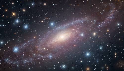 Một sự tái hiện nghệ thuật của một thiên hà lùn với vô số ngôi sao lấp lánh.