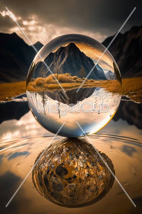 Bola de cristal refletindo a paisagem montanhosa